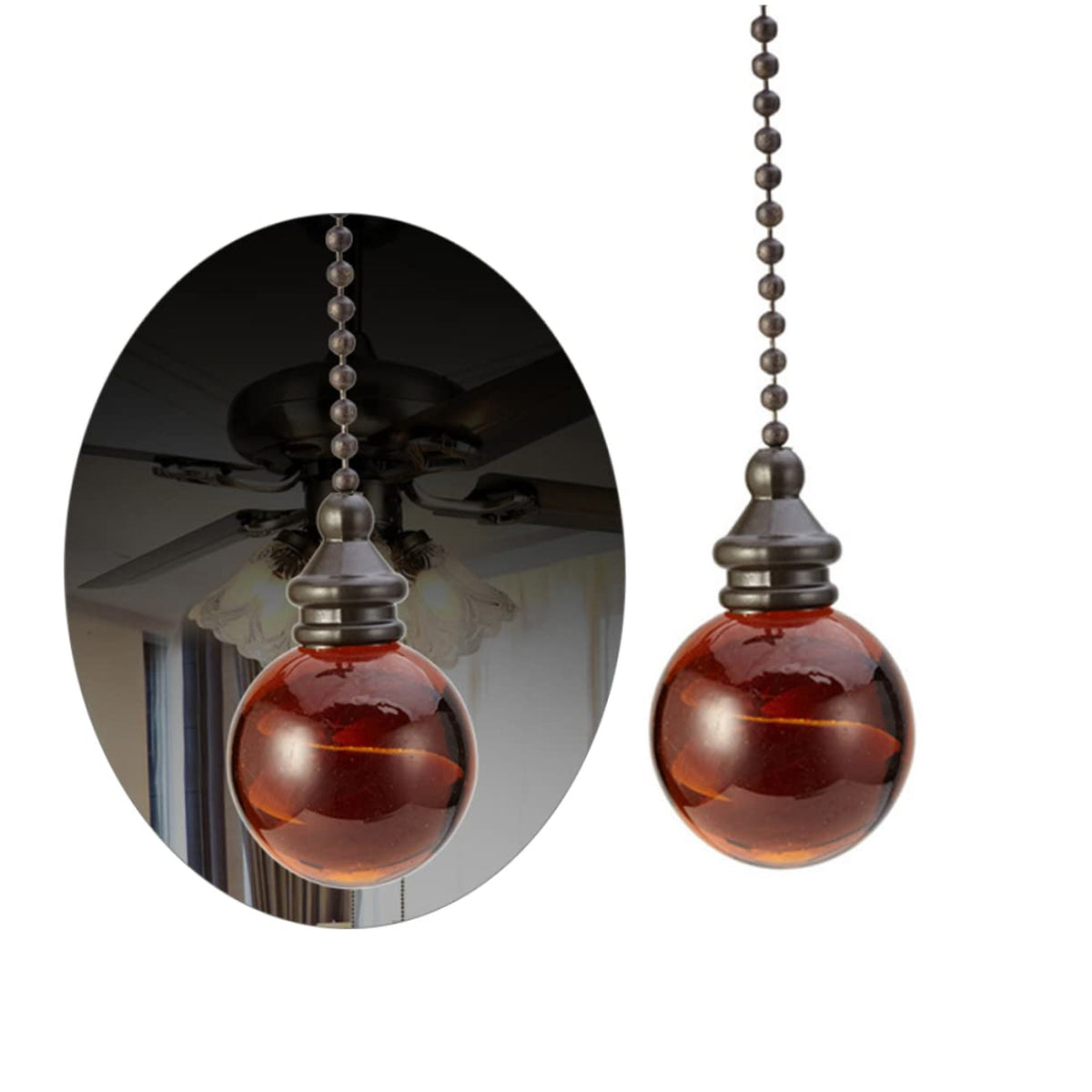 Glass Ball Chain Pendant Ornament 2 Pcs S9886