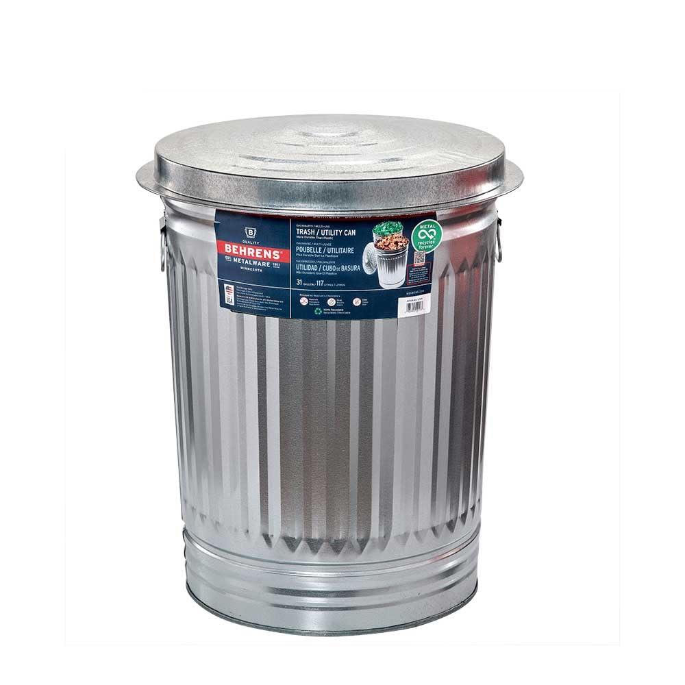 Galvanized Steel 31-Gallon Trash Can N11127