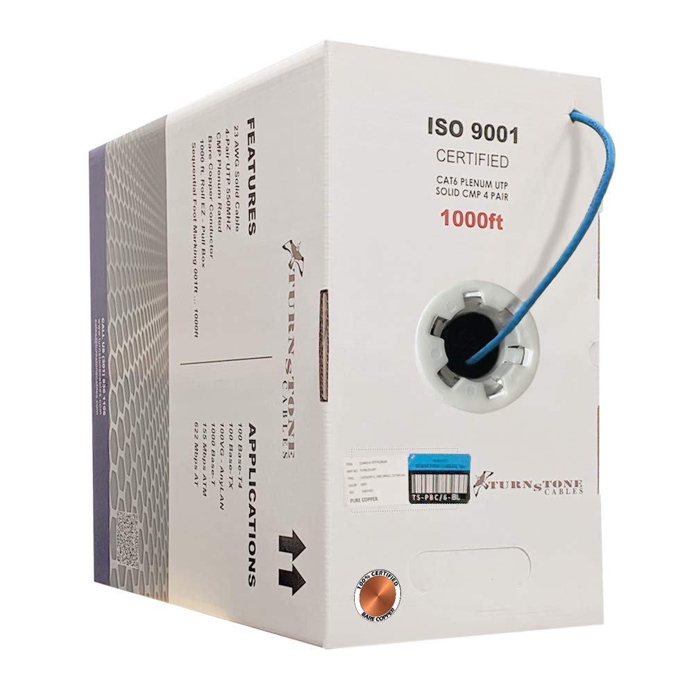 Cat6 Plenum 1000ft 23AWG Solid Bare Copper UTP Bulk Ethernet Cable M35474