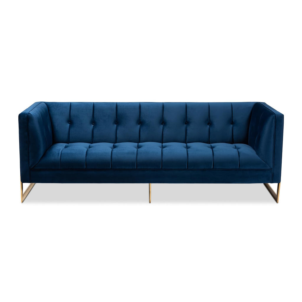 Navy Blue Velvet Button Tufted Gold Sofa I808