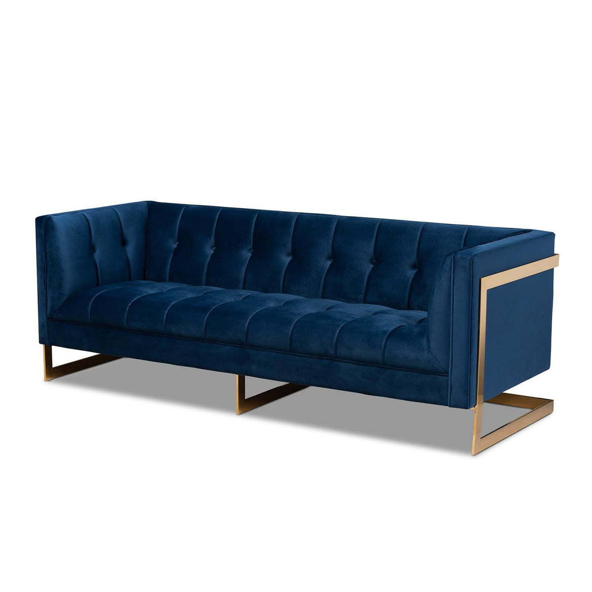 Navy Blue Velvet Button Tufted Gold Sofa I808