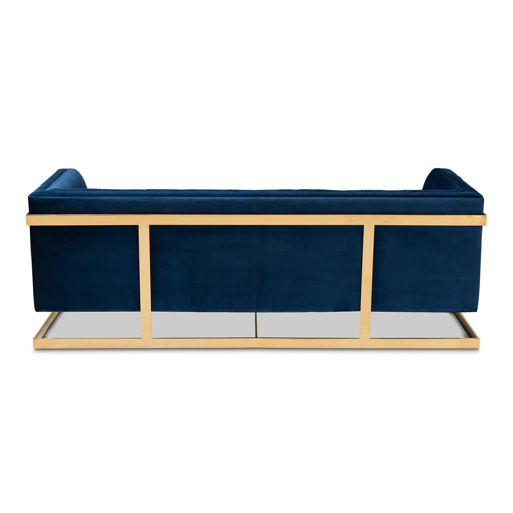 Navy Blue Velvet Button Tufted Gold Sofa I808