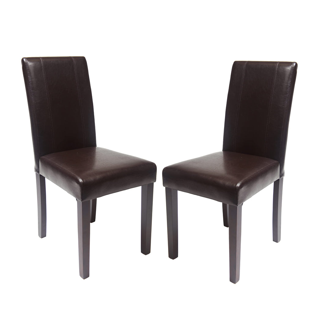Brown Faux Leather Solid Wood Parson Chairs, Set of 2 X469439
