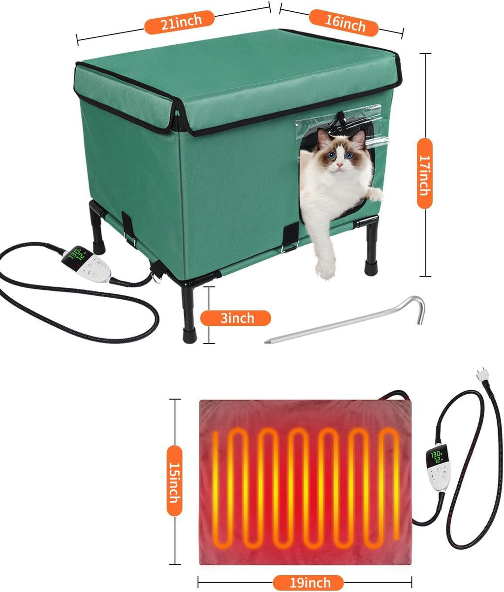 21" Heated Cat House with Heating Pet Pad S4367