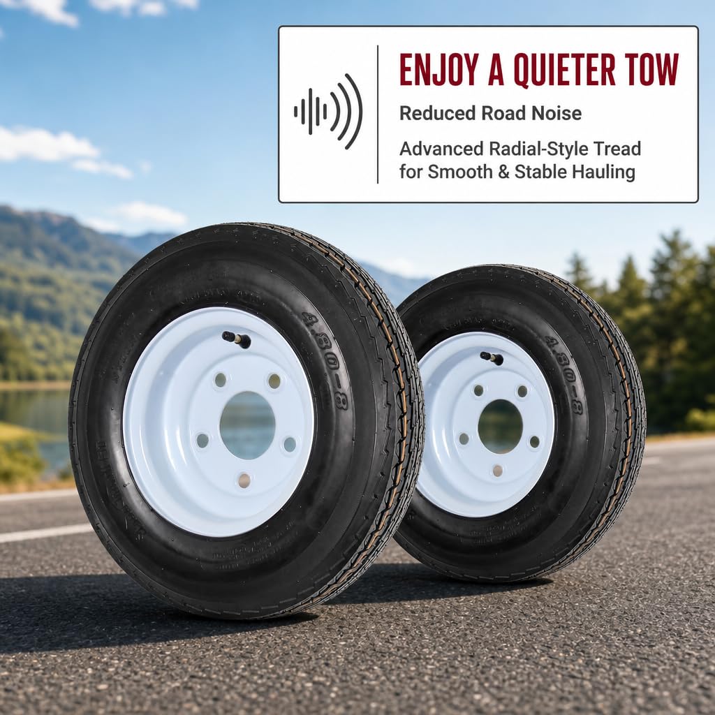 2-Pack Trailer Tire Rim Assembly 4.80-8 5 Lug White G327794