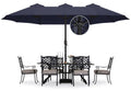 15FT Double-Sided Rectangle Patio Umbrella with Base Navy Blue O8459