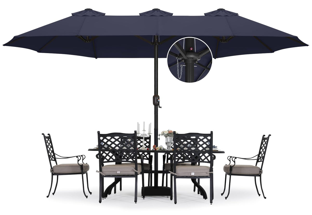 15FT Double-Sided Rectangle Patio Umbrella with Base Navy Blue O8459