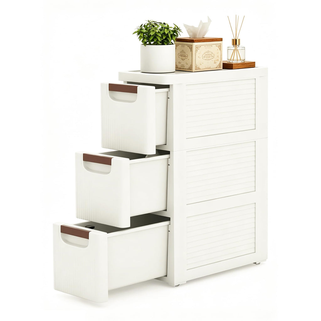 White 3 Drawers Narrow Plastic Bathroom Storage Cabinet Z1540