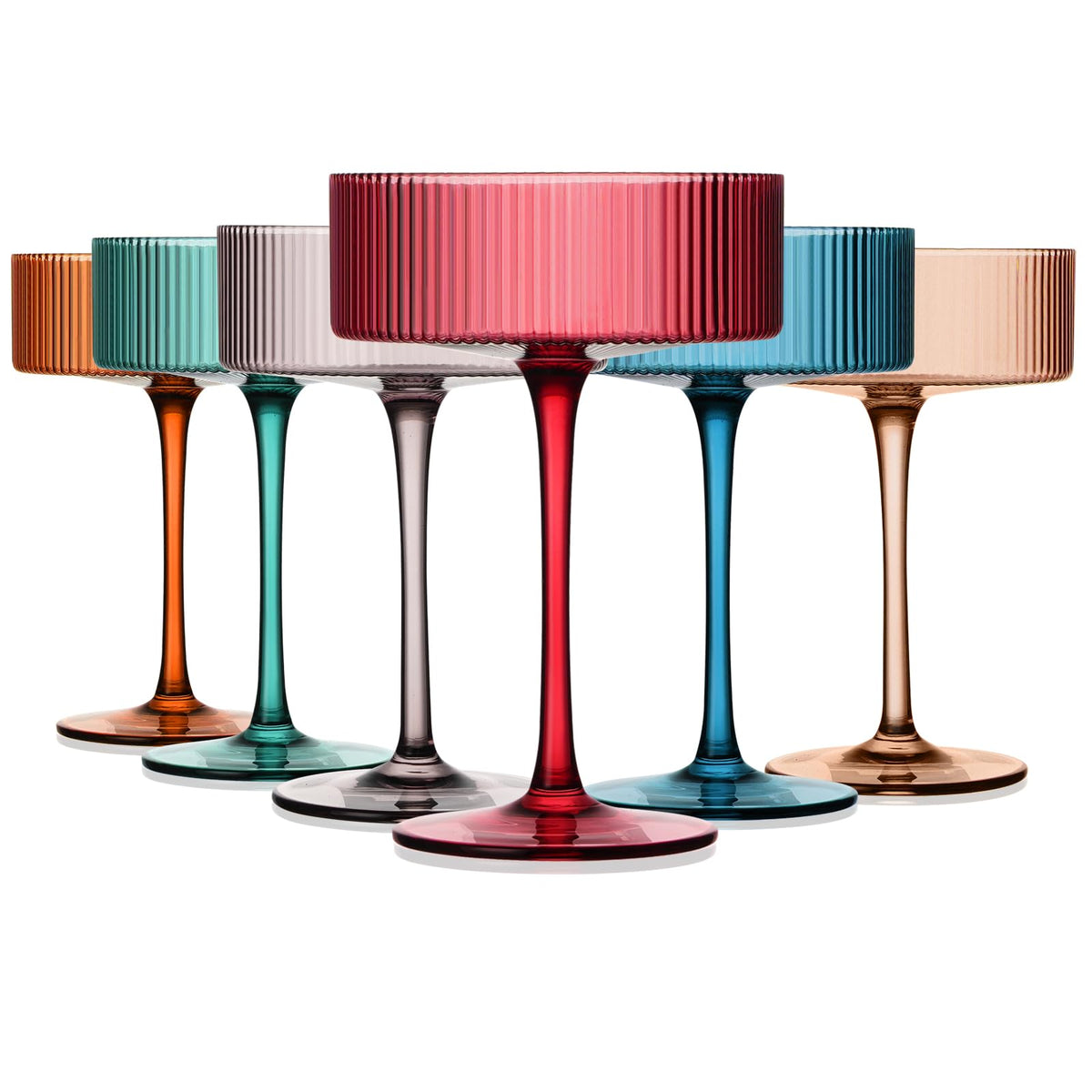 9Oz Ribbed Crystal Hand Blown Coupe Cocktail Glasses S7798