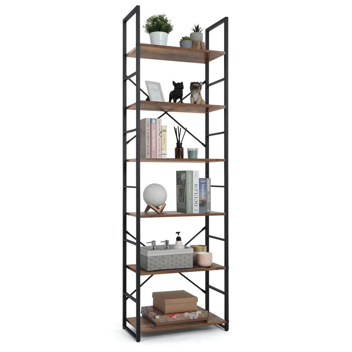 6 Tier 24 Inch Rustic Oak Bookshelf H527782