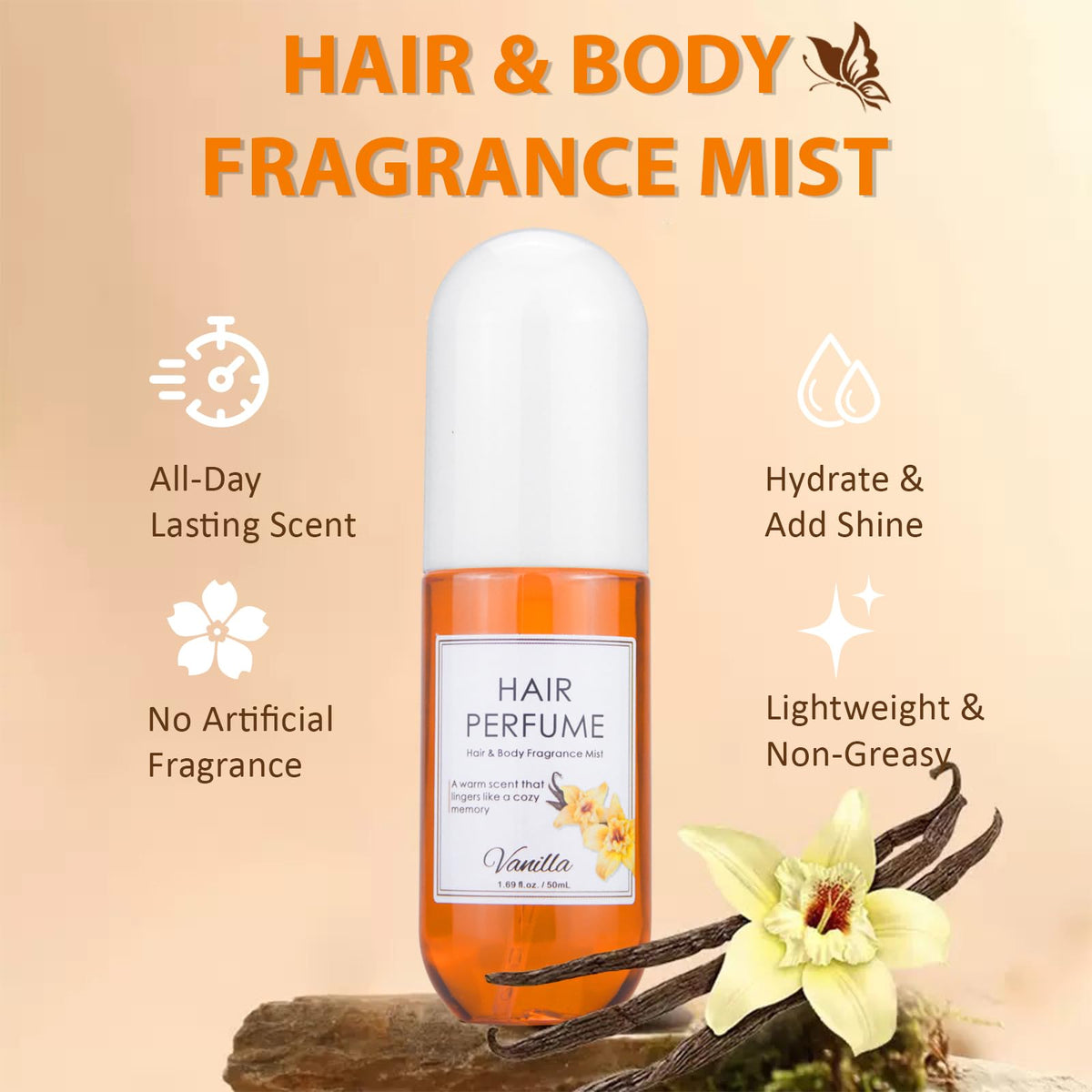 Vanilla Hair & Body Perfume Spray, Alcohol-Free, 1.7 Oz G582