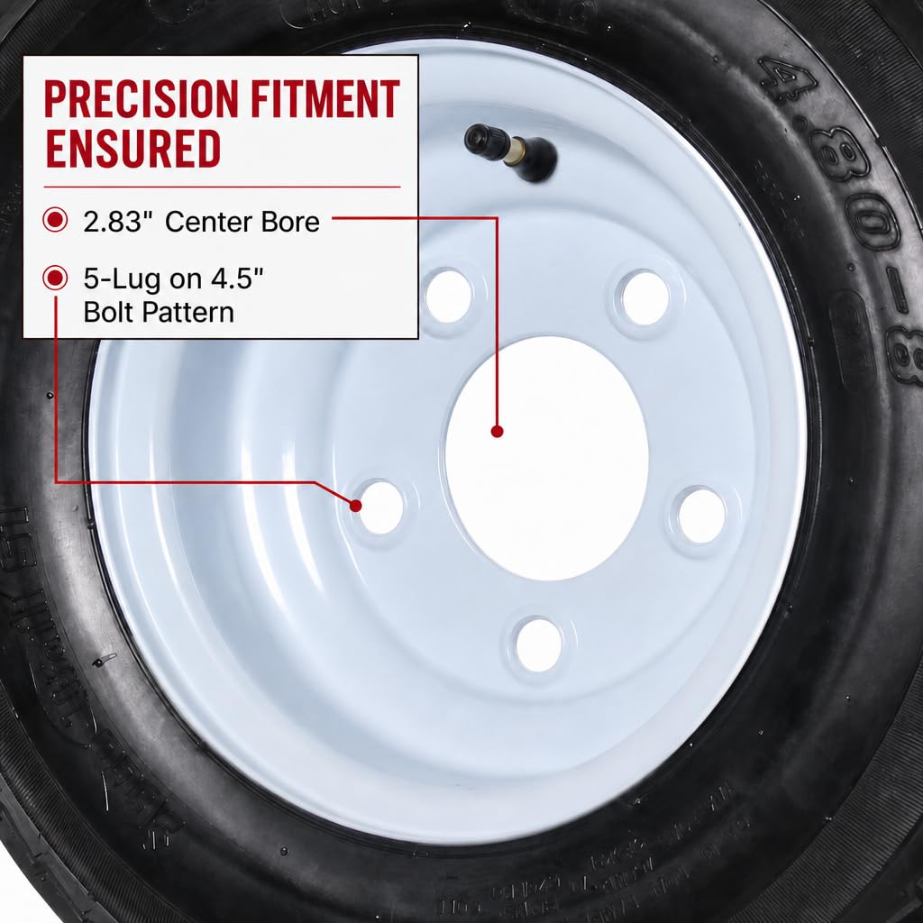 2-Pack Trailer Tire Rim Assembly 4.80-8 5 Lug White G327794