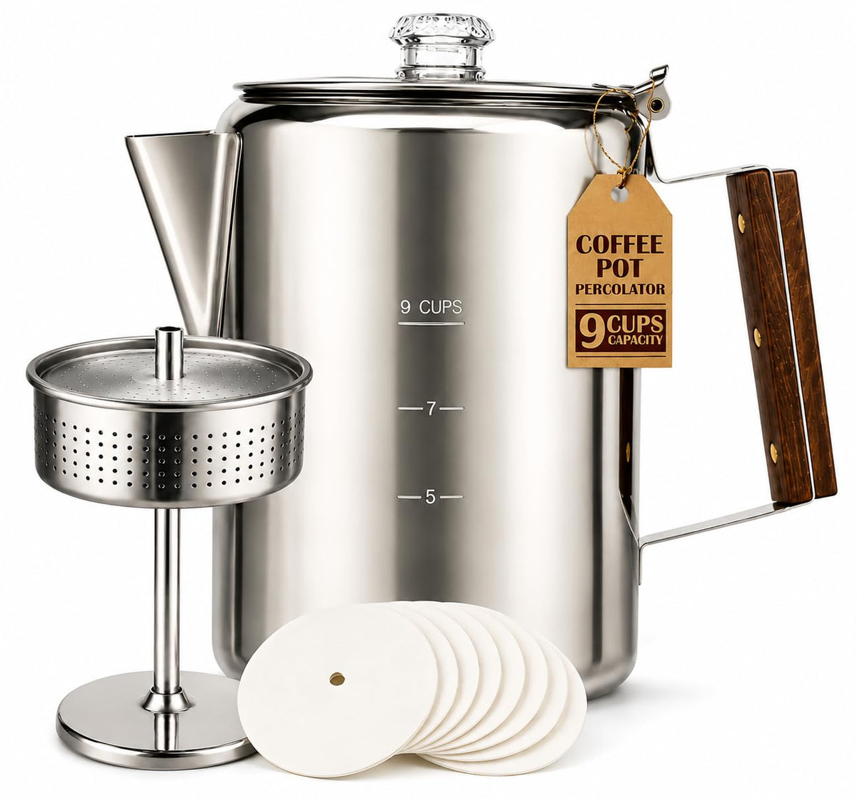 9 Cup Silver Stovetop Coffee Percolator W99194