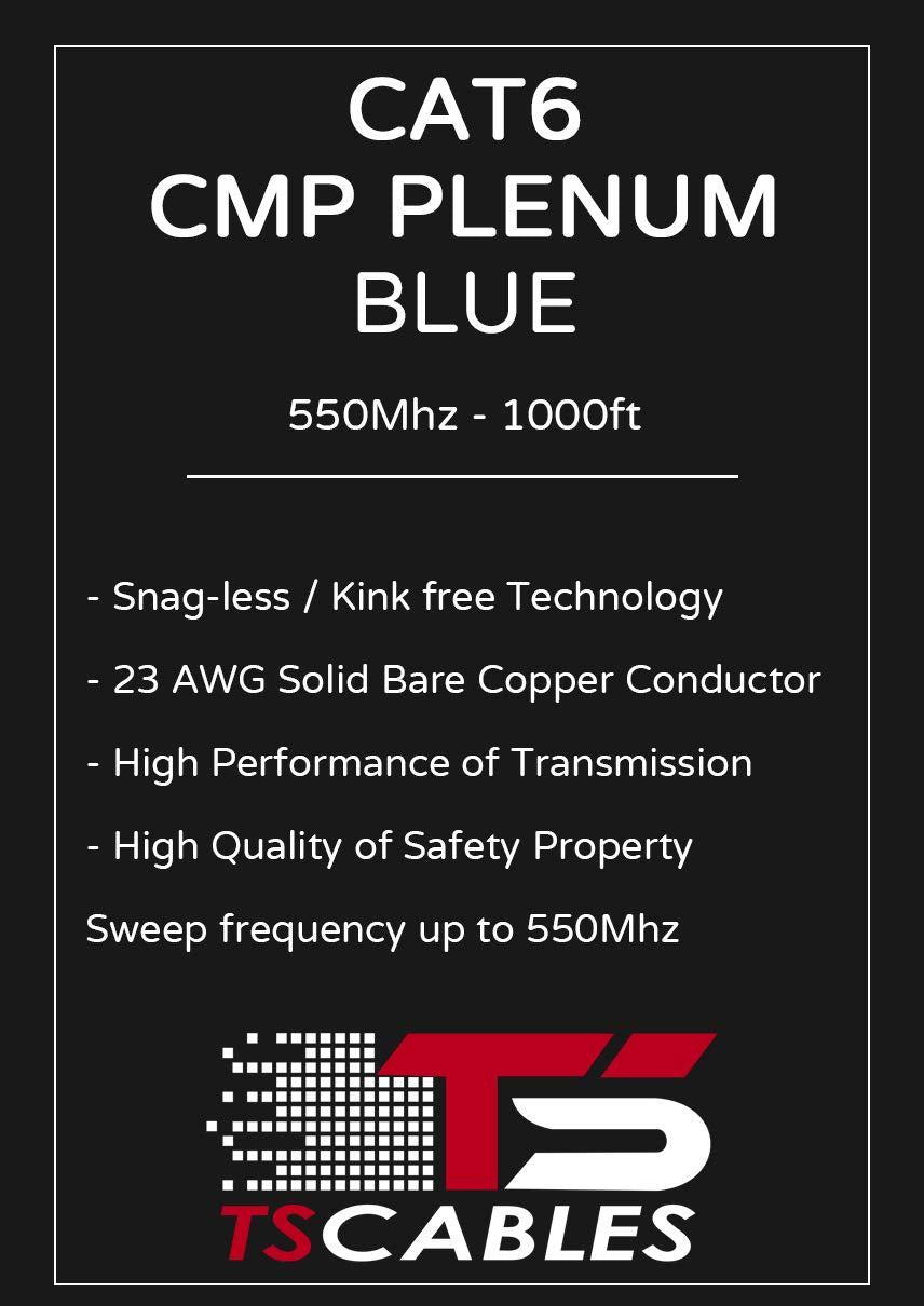 Cat6 Plenum 1000ft 23AWG Solid Bare Copper UTP Bulk Ethernet Cable M35474
