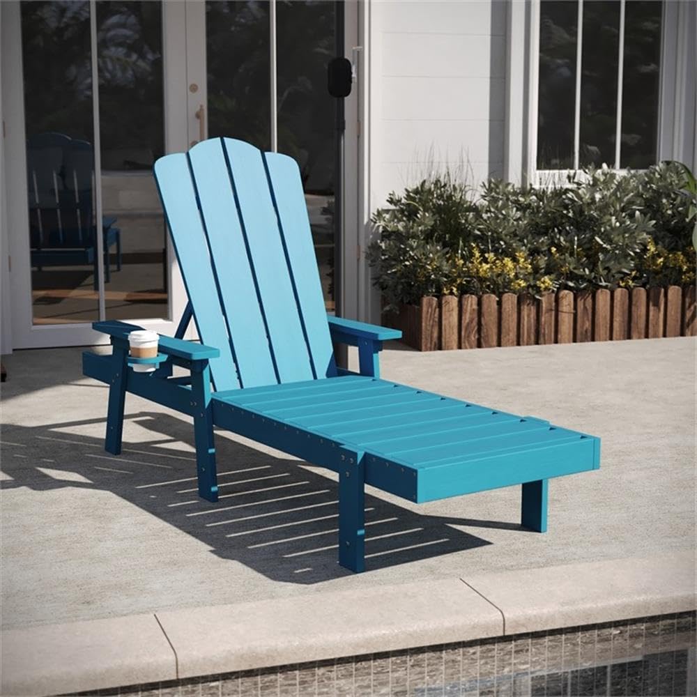 All-Weather Adirondack Lounge Chair with Cupholder, HDPE Plastic, Blue V898672