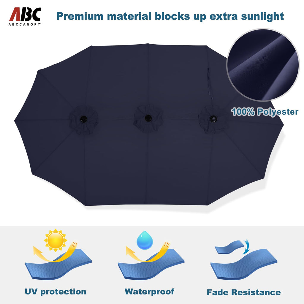 15FT Double-Sided Rectangle Patio Umbrella with Base Navy Blue O8459