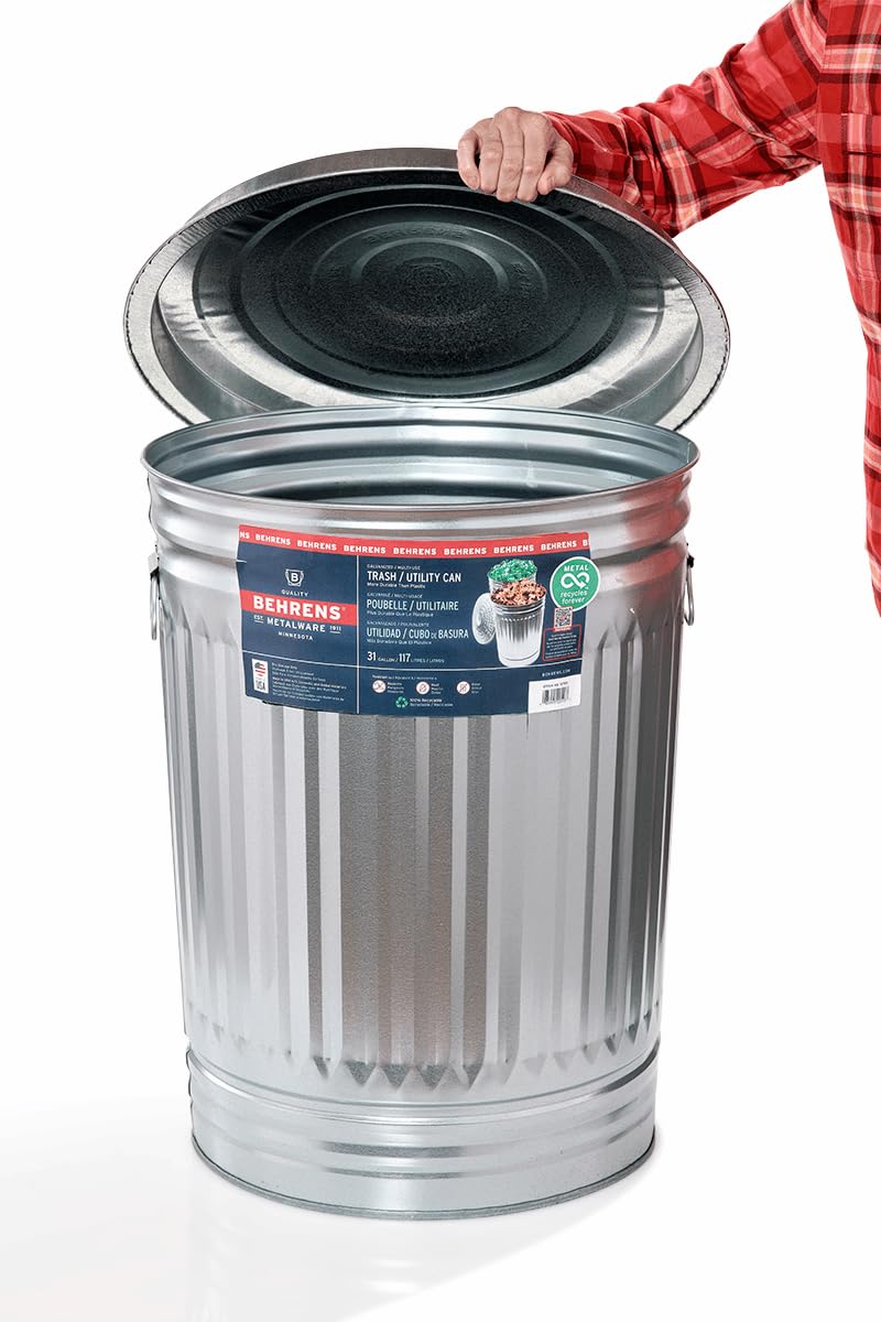 Galvanized Steel 31-Gallon Trash Can N11127