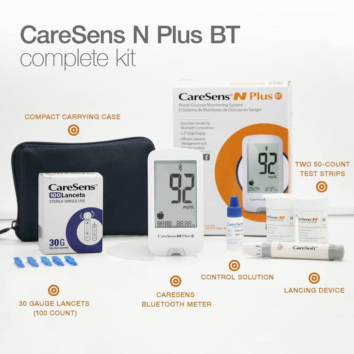 Bluetooth Blood Glucose Monitor Kit with 100 Test Strips and 100 Lancets M4028