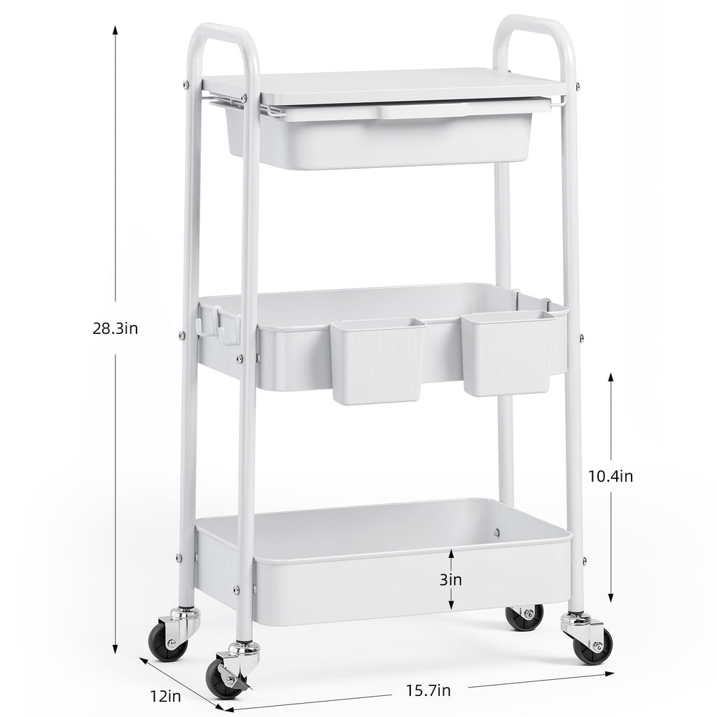 3 Tier Metal Rolling Cart with Drawer Z3695