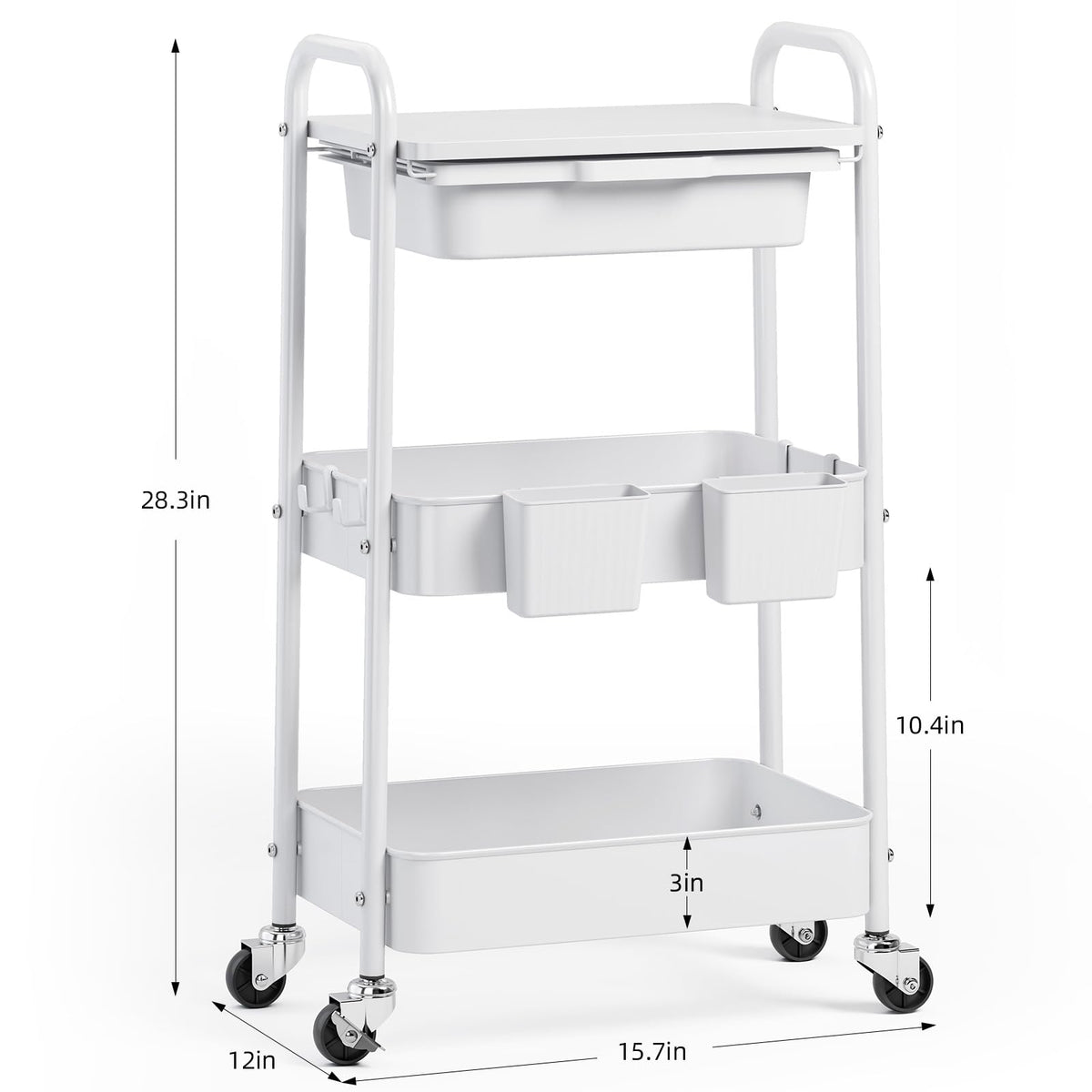 3 Tier Metal Rolling Cart with Drawer Z3695