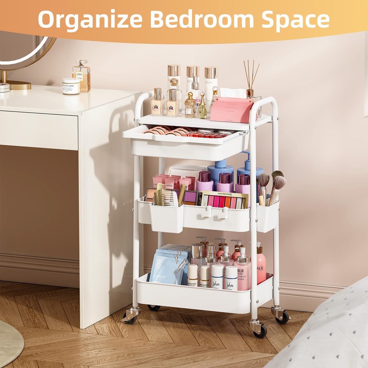 3 Tier Metal Rolling Cart with Drawer Z3695