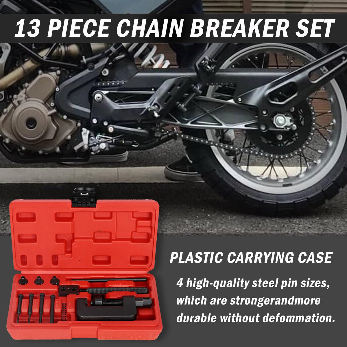 13 Pc Motorcycle Chain Breaker and Riveting Tool Kit N18444
