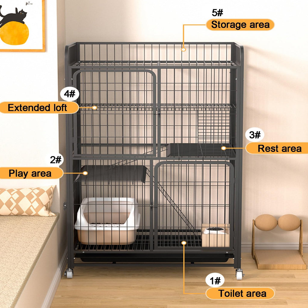 4 Tiers Metal Wire Cat Cage with Wheels Y633487