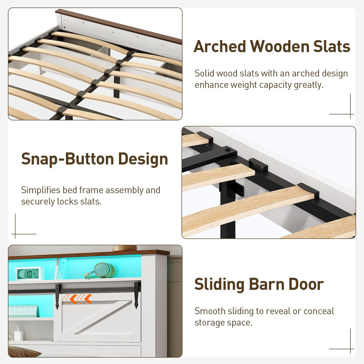 White and Walnut Full Size Storage Bed Frame N185