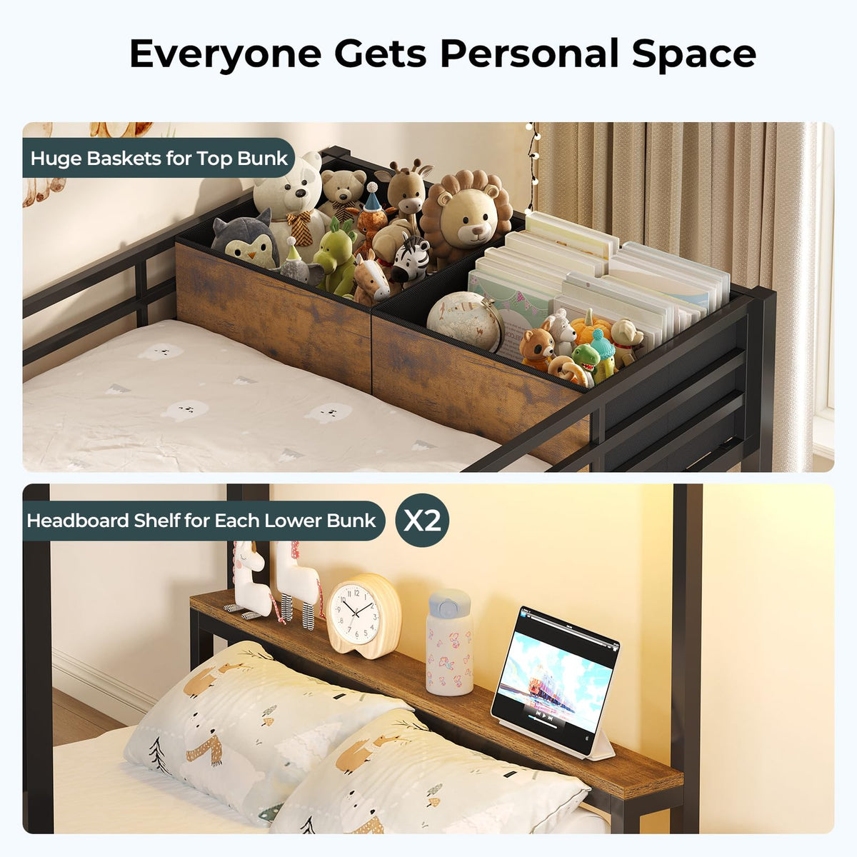 Black Triple Bunk Bed Twin Over Twin with Storage Staircase O399386