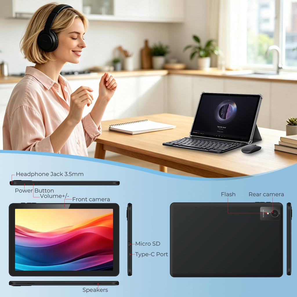 Android Tablet 10 inch, 26GB RAM 128GB ROM 7000 mAh Black D6180