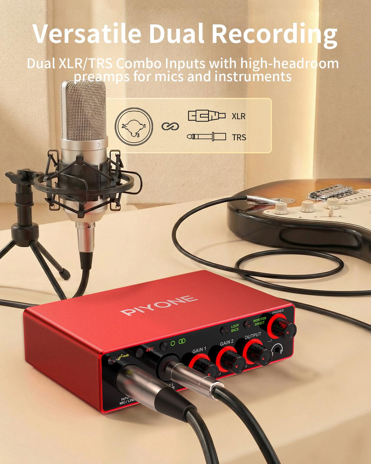 2X2 24-bit/192kHz Audio Interface with XLR/TRS Combo Input V733924