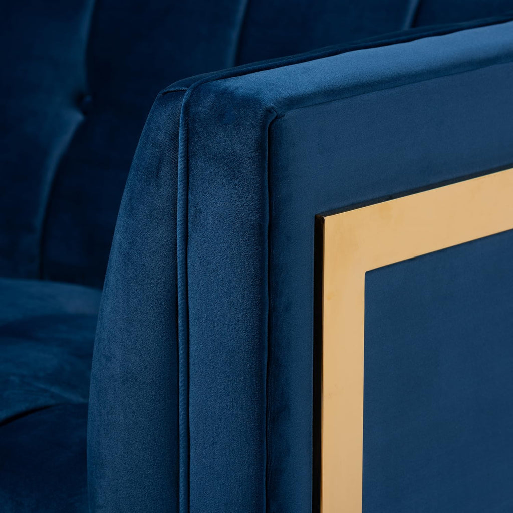 Navy Blue Velvet Button Tufted Gold Sofa I808