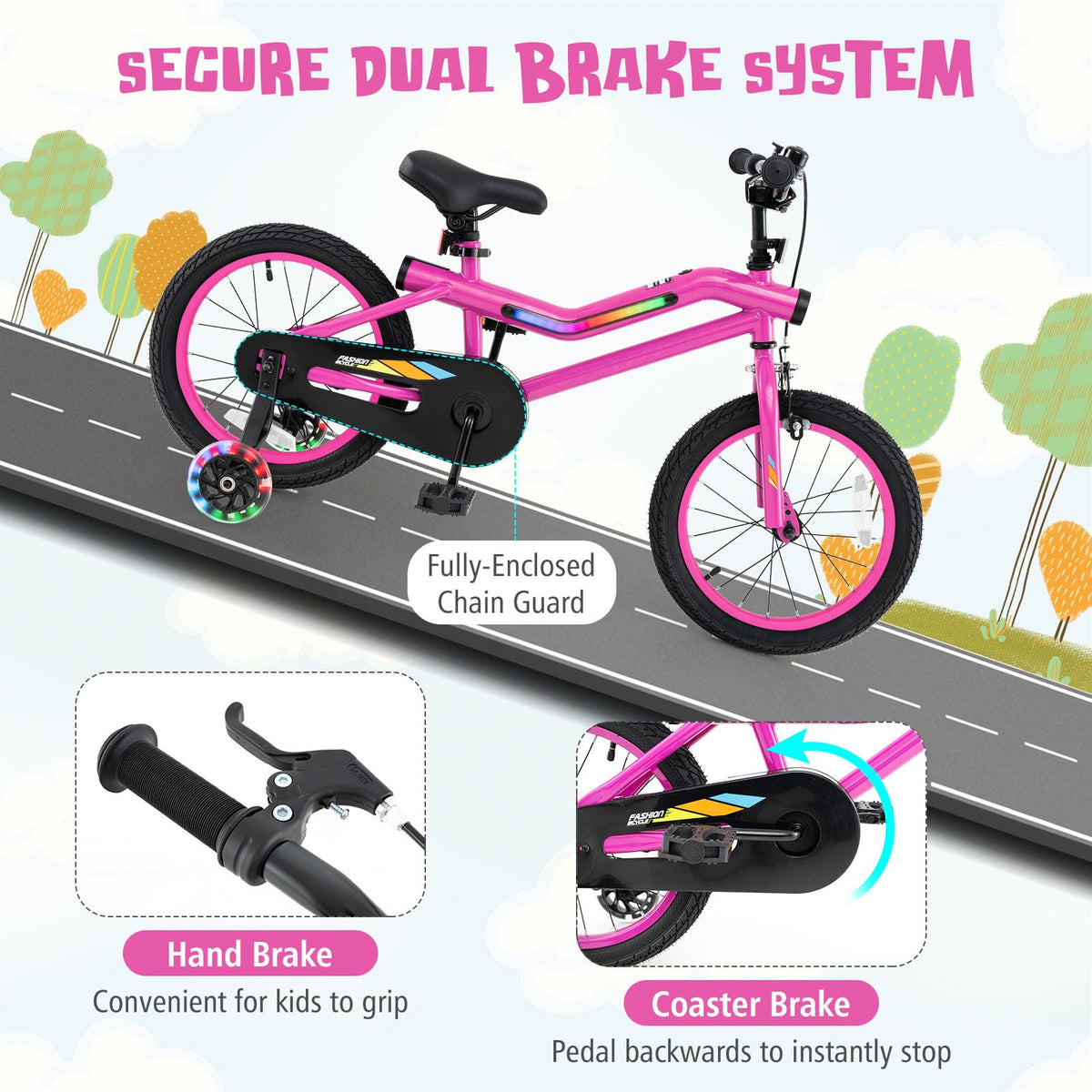 16 18 Inch Lighted Kids Bike with Training Wheels U9290