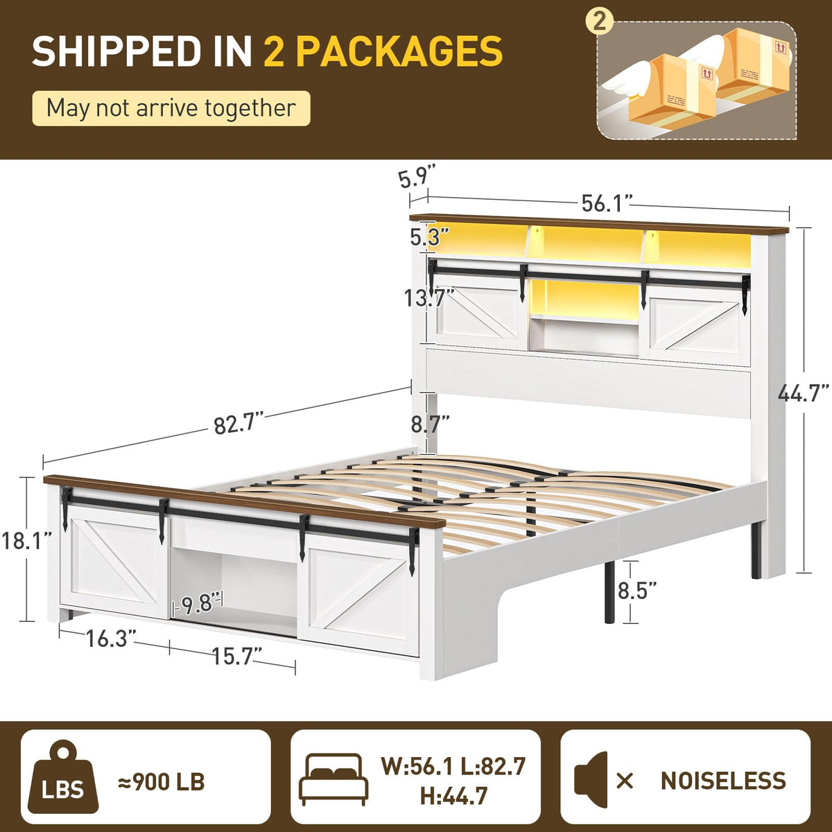 White and Walnut Full Size Storage Bed Frame N185