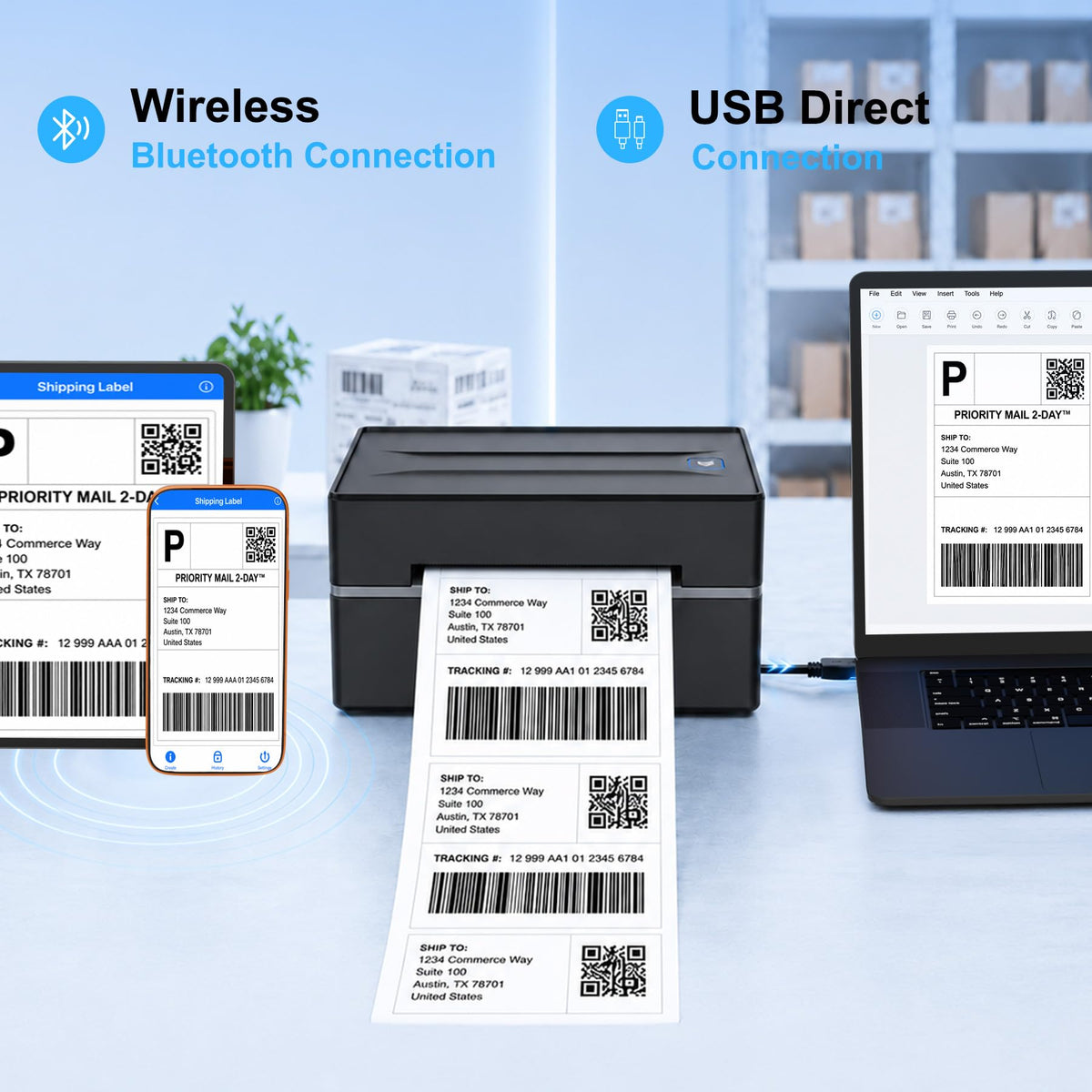 Thermal Shipping Label Printer 4x6 Bluetooth P216253