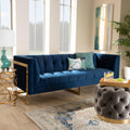 Navy Blue Velvet Button Tufted Gold Sofa I808