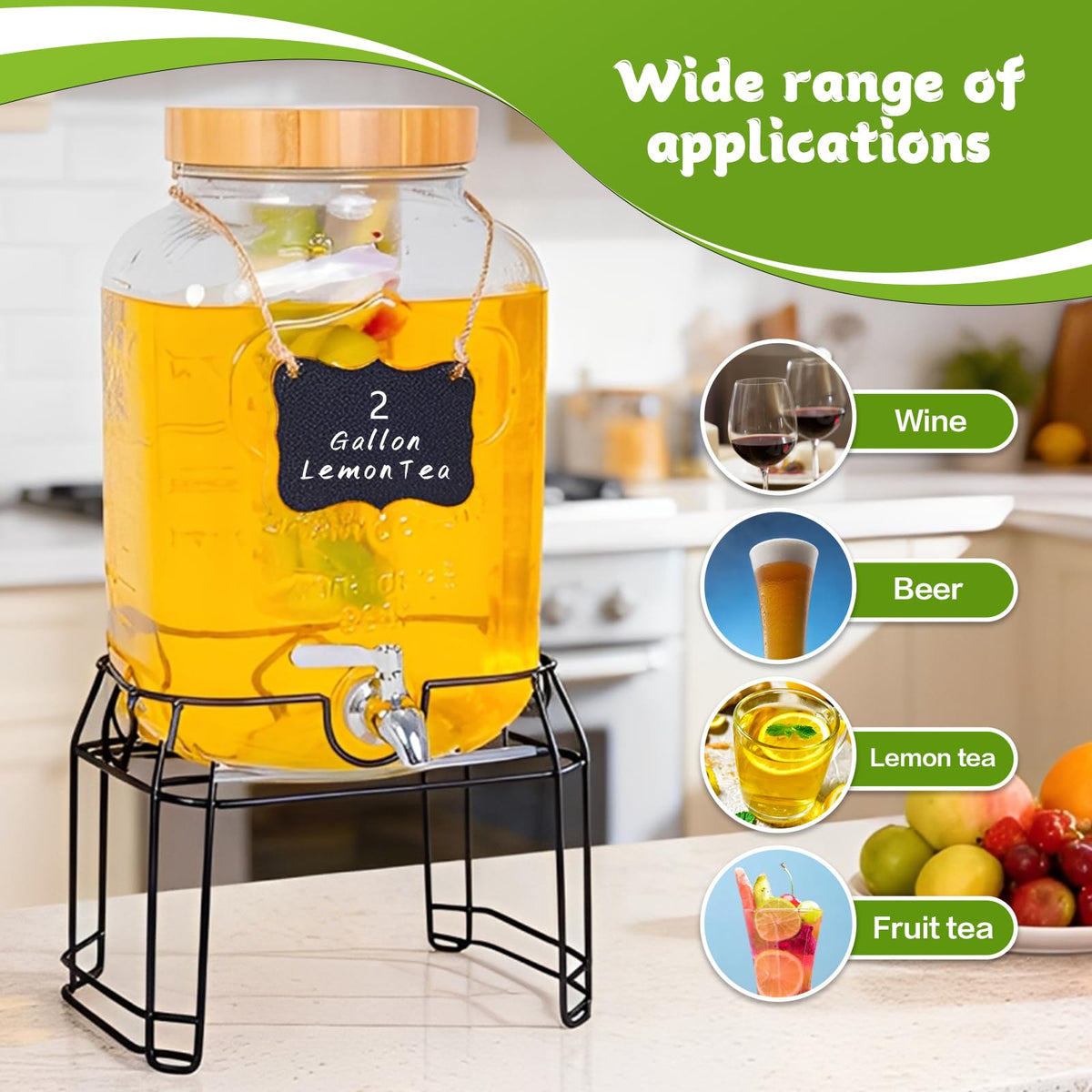 2 Gallon Glass Drink Dispenser with Stand Q9852