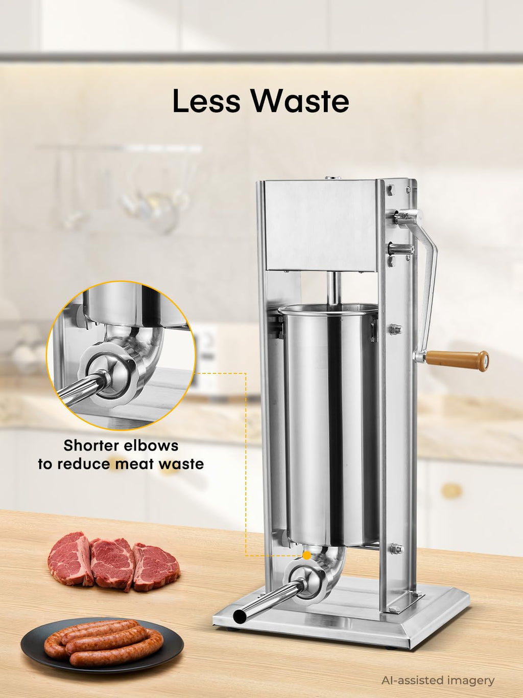 5L Stainless Steel Manual Sausage Stuffer with 4 Stuffing Tubes R25626