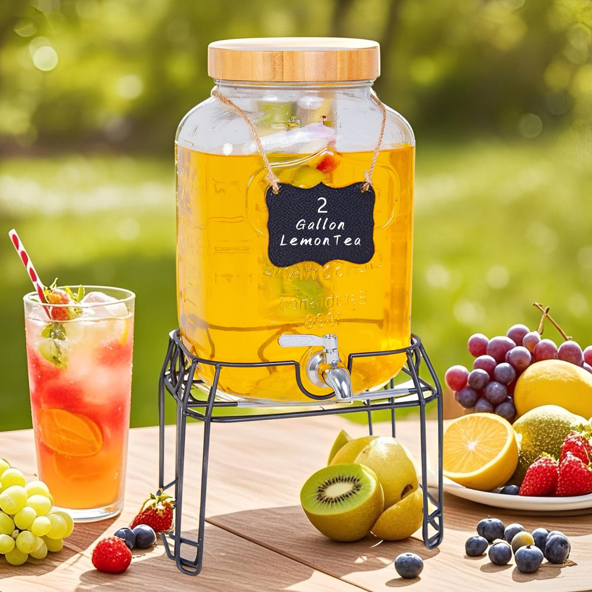 2 Gallon Glass Drink Dispenser with Stand Q9852