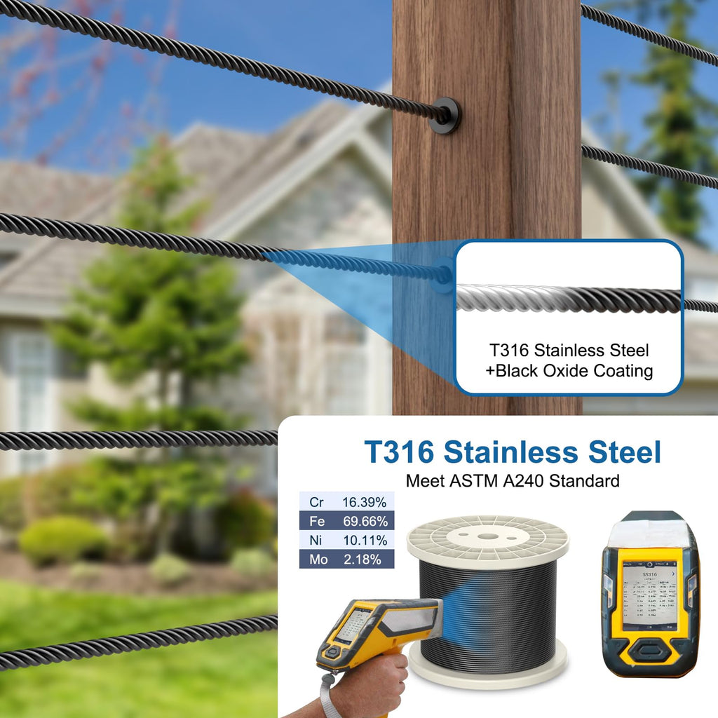 1000FT 1/8" Black Stainless Steel Cable with Cutter J654