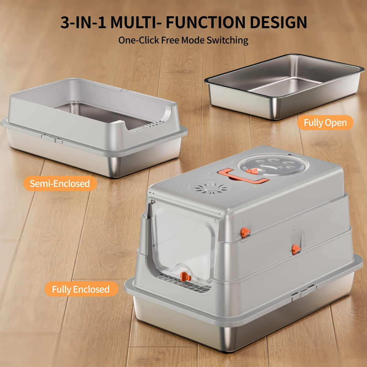 Stainless Steel Extra Large Enclosed Cat Litter Box P901