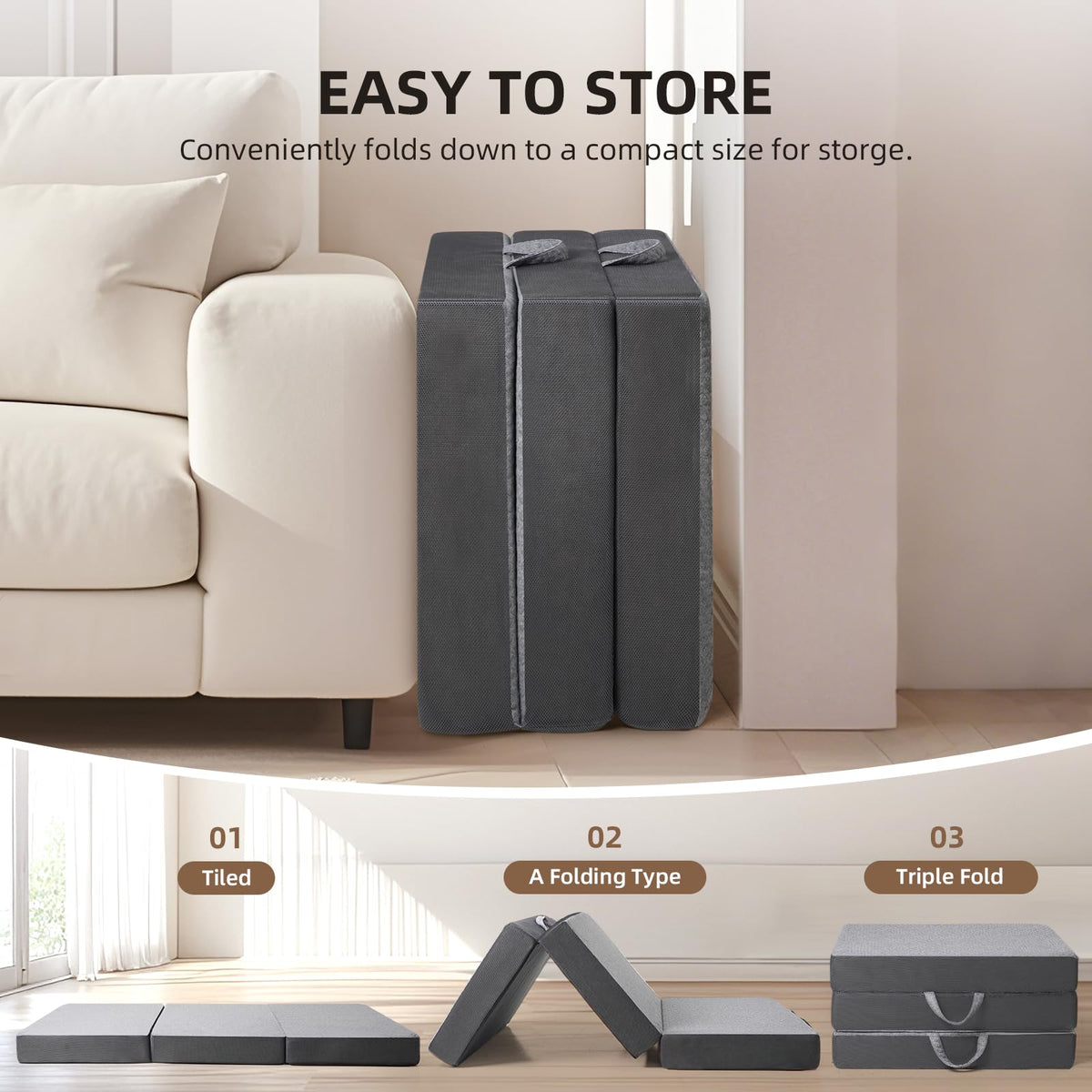 Tri Folding Memory Foam Mattress with Washable Cover B270