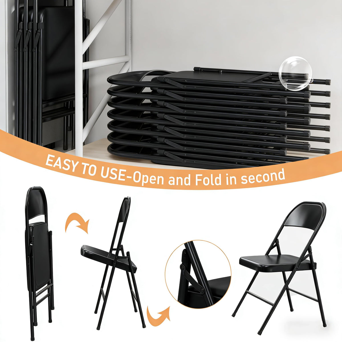 Black Heavy Duty Metal Folding Chairs 10 Pack Y64553