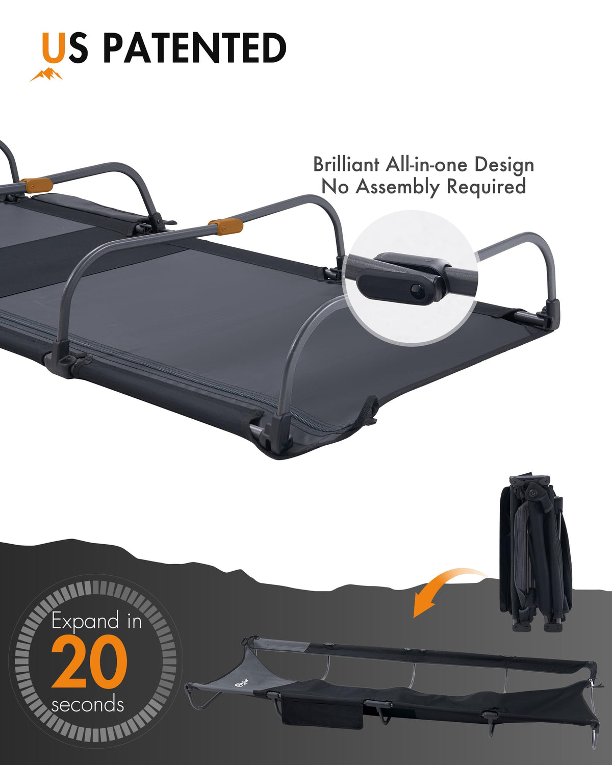 Ultra-Light 7.1 lbs Foldable Camping Cot with Side Pocket H409