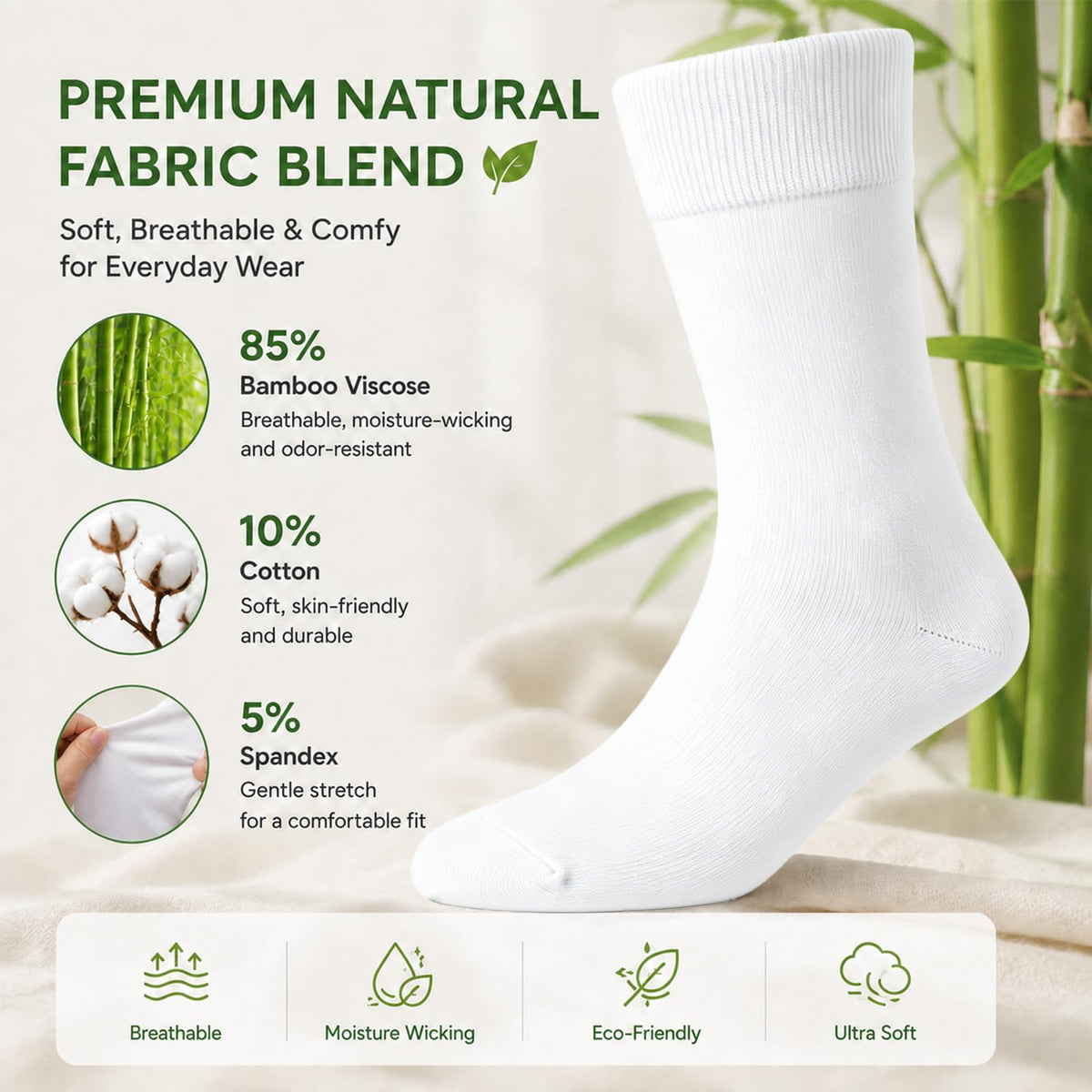 Women's 6 Pairs Bamboo Viscose Crew Socks U713