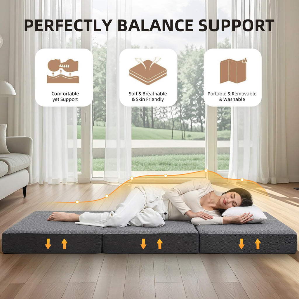 Tri Folding Memory Foam Mattress with Washable Cover B270