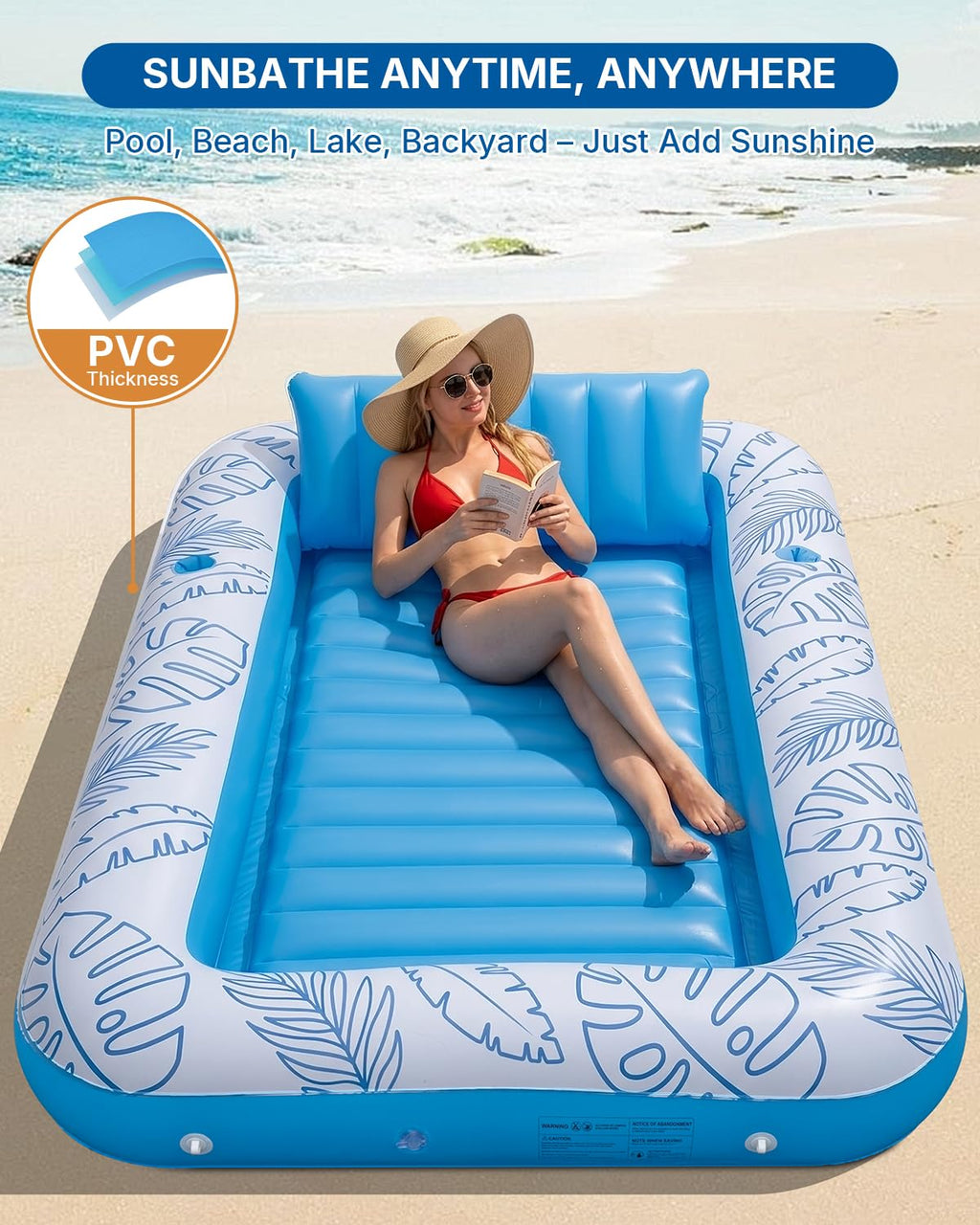 Inflatable Tanning Pool Float with Lights and Pillow S556496