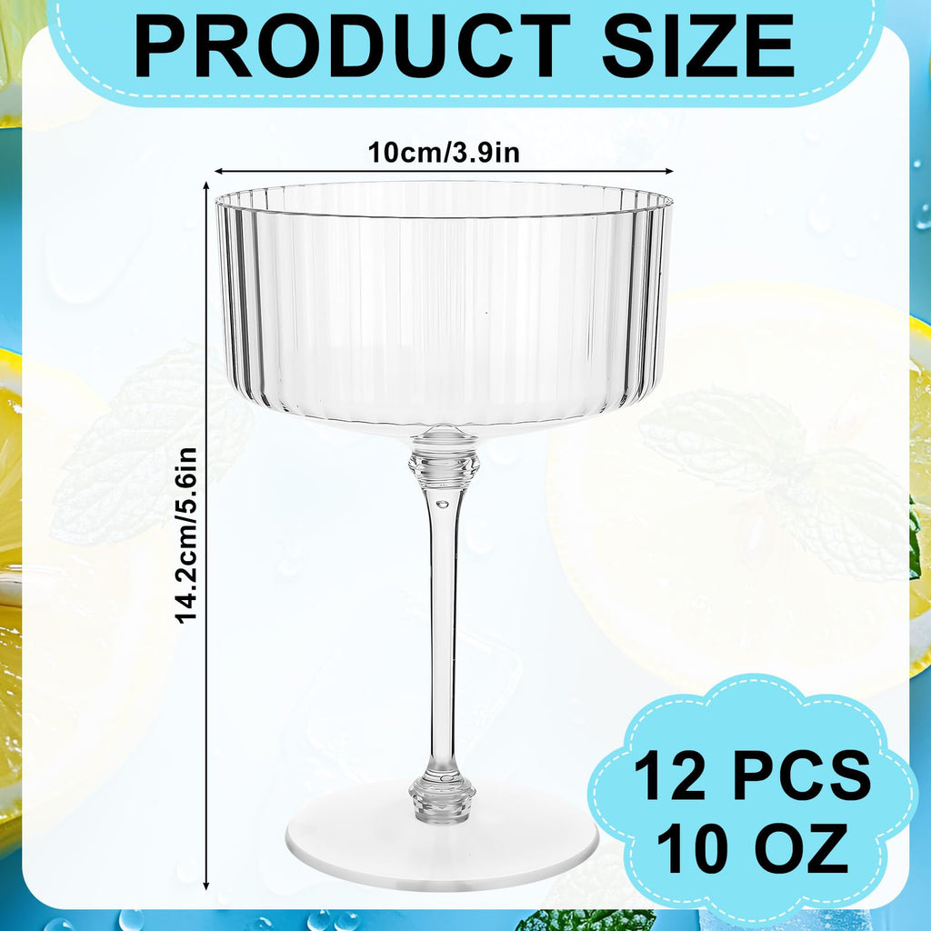 12 Pcs Ribbed Martini Glasses Transparent Plastic Q5901