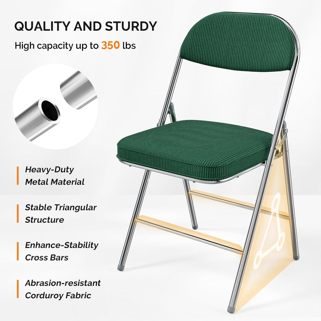 2 Pack Olive Green Folding Chairs with Padded Seat T874