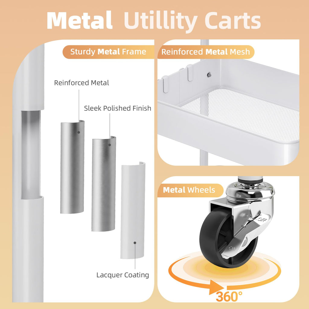3 Tier Metal Rolling Cart with Drawer Z3695